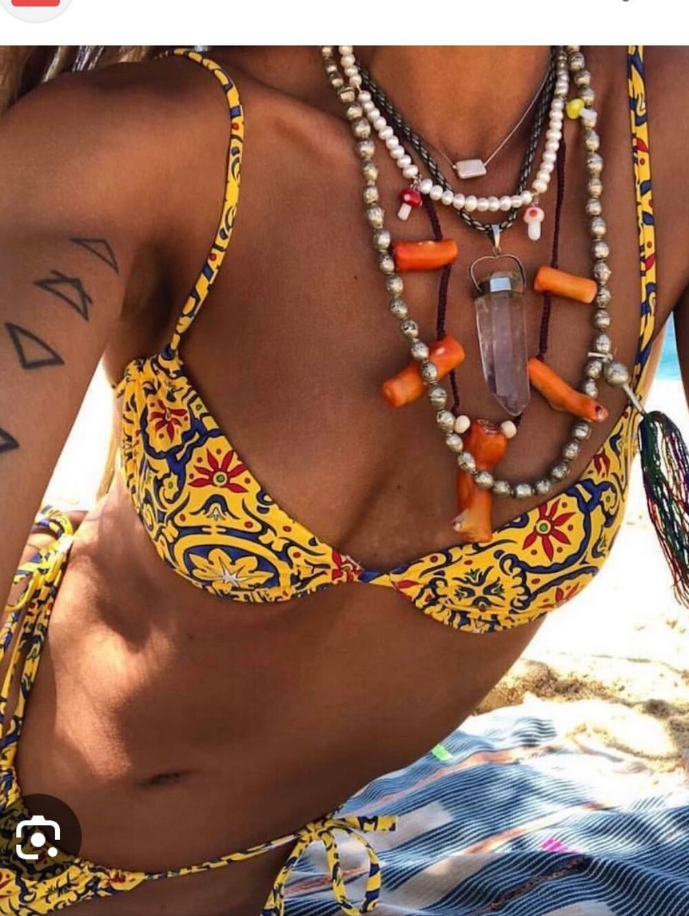 Weworewhat Saffron Gold tile Print Cut Out Bralette Xs + Tarzan Bottoms S